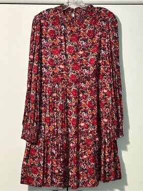 Love Olive Co. Floral Long Sleeve Tiered Mini Dress - Red Multi